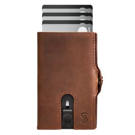 Чоловічий смарт-гаманець SLIMJACK з монетницею та RFID-захистом, шкіряний тримач для кредитних карток з алюмінієвим корпусом, темно-коричневий