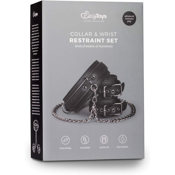 EasyToys Набори наручників з штучної шкіри, регульовані, 80 см, діаметр 11-28 см - для ролей Domina/Dominus