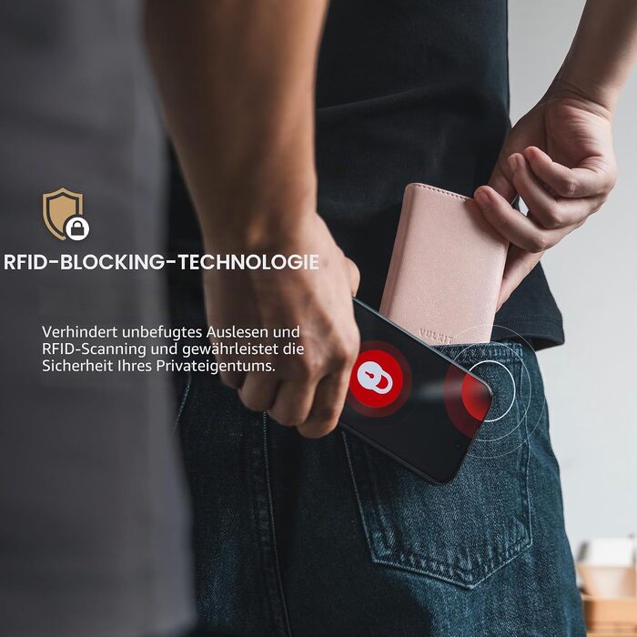 Шкіряний картхолдер VULKIT з RFID-захистом, Pop-Up гаманець з відділенням для купюр, монетницею та вікном для ID (Рожевий)