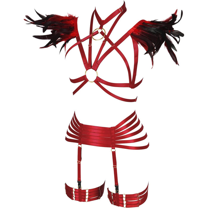 Жіночий комплект пір'яний корсет, бюстгальтер, клітка, великі розміри, панк, готика, фестиваль, карнавал, костюм (бордовий, довгий)