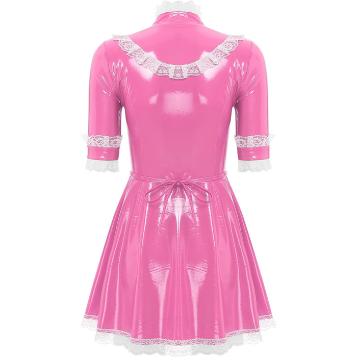 Костюм горничної FEESHOW з вологого блиску, комплект спідниці та фартуха, костюм французької горничної, карнавальний костюм, рожевий, розмір XXL