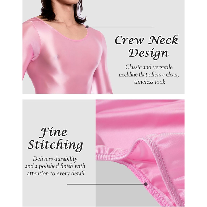 Чоловічий боді з довгим рукавом AIEOE (Рожевий, M) – блискучий, з довгим рукавом