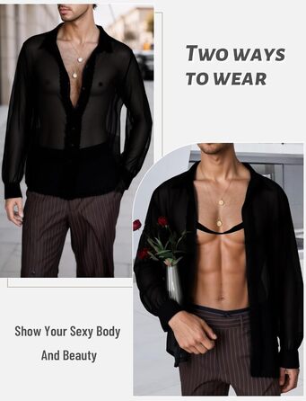 Чоловіча прозора сорочка AIEOE, тонке сексуальне т-образне поло з довгим рукавом, для дискотеки та клубів, чорний, розмір S-3XL