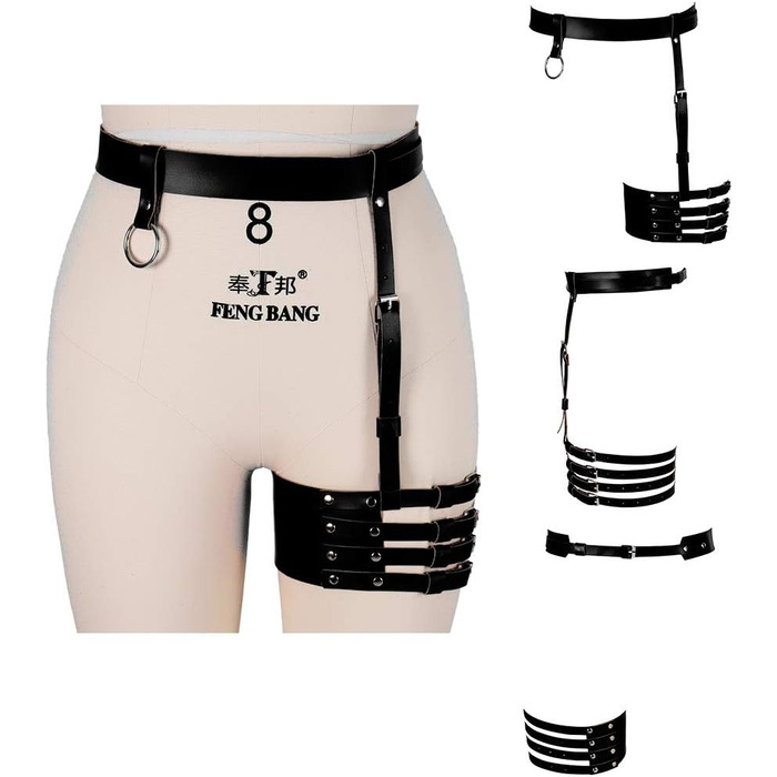 Жіночий шкіряний поясок для панчіх, корсет, боді-кейдж, чорний