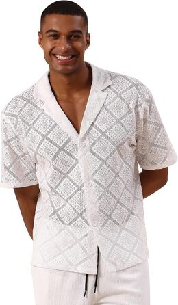 Чоловіча прозора сітчаста сорочка для фестивалю, рейву, клубу. Кінківір, свінґерклуб. (Білий, M)