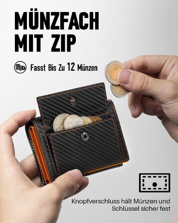 Чоловічий гаманець з RFID-захистом та монетницею, смарт-портмоне з вікном для ID-картки, відділення на 11 карток, колір Carbon Orange