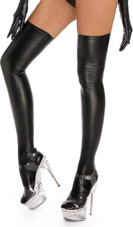 Чулки шкіряні довгі без шва, висока талія, чорні, 42-44