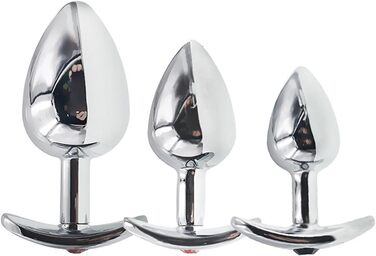 Анальний набір Metall: сталевий анальний плаг з T-подібною основою (S/M/L), кристалічний діамант, стимулятор G-точки та простати для жінок та чоловіків (L)