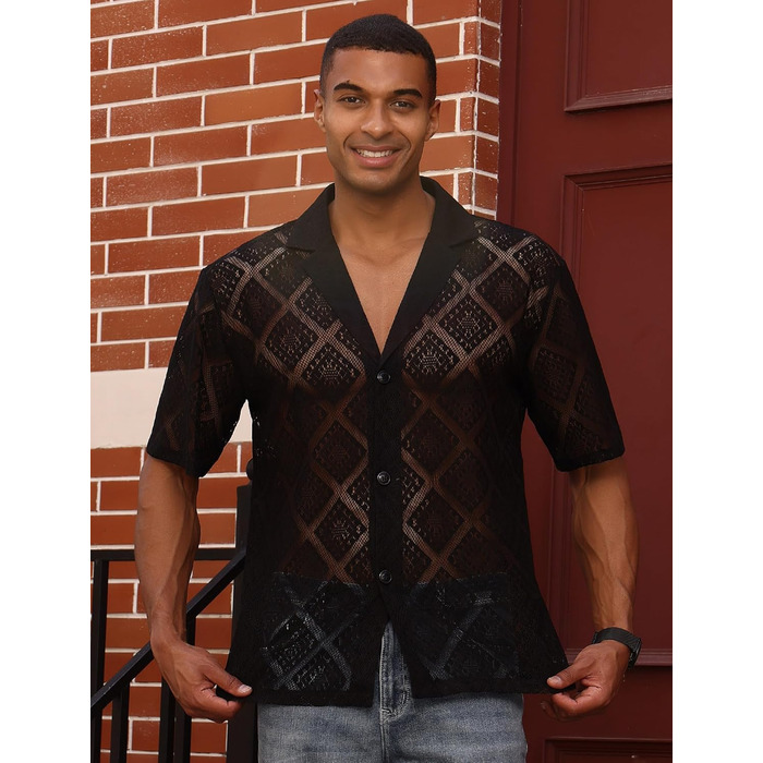 Чоловіча прозора сітчаста сорочка для музичного фестивалю, Rave, клубного одягу, чорна, розмір M