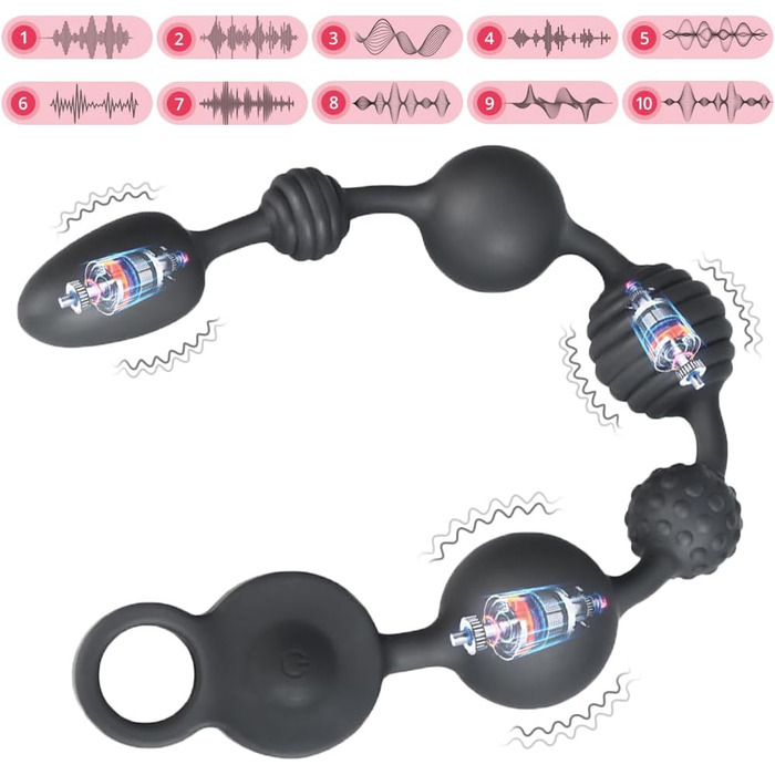 Анальні кулі вібратор із 10 режимів вібрації, 3 моторами та анальною ланцюжком. Стимулятор G-точки, простати, анальних кулястих вставок для чоловіків, жінок, пар.