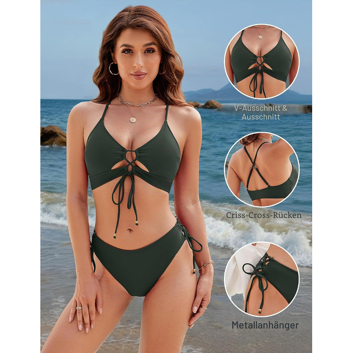 Бікіні Blooming Jelly Push-Up з вирізами та шнурівкою, зелений, розмір M - Купальник жіночий