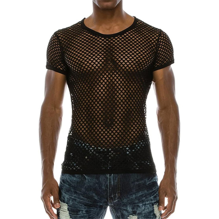 Чоловіча сітчаста футболка з прозорим дизайном, сексуальна сорочка для нічного клубу, стильна футболка в стилі стрітвір