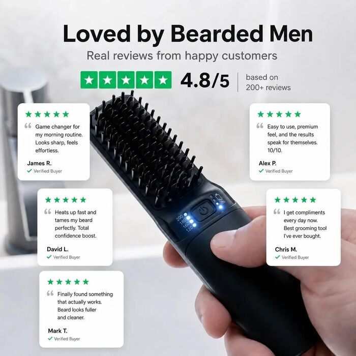 Випрямляч для бороди Odenson Beard Forger – бездротовий підігрівальний гребінець для догляду за бородою, 4 температурні режими, акумуляторний