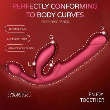 Вібратор ChicLSQ для жінок з 4 точками, без бретелек, надувний, G-точковий вібратор з 3 головками, 12 вібрацій та 3 імпульсами частоти, для лесбійок, анальний плагін