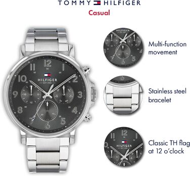 Чоловічий кварцовий годинник Tommy Hilfiger Multi з багатофункціональним циферблатом, сталевий браслет, колір Grey Metal