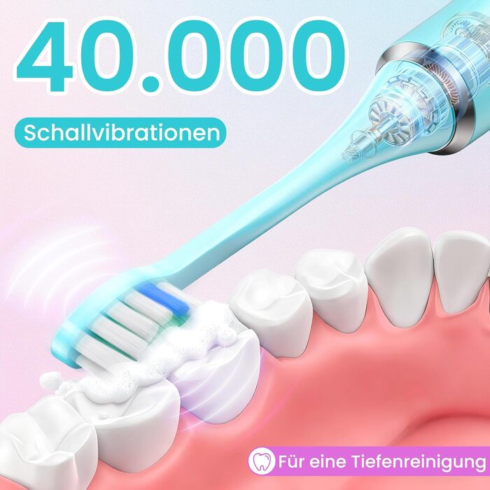 Електрична сонічна зубна щітка YUNCHI C2 для дорослих, 40000 VPM, 5 режимів чищення, USB-C зарядка, таймер 2 хв, 8 насадок та дорожній футляр (Блакитно-фіолетова)