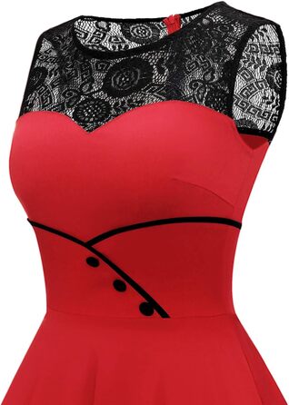Сукня коктейльна жіноча Bbonlinedress Rockabilly червона, 50-ті, мереживна, з фалдами, без рукавів, з круглим вирізом, розмір XL