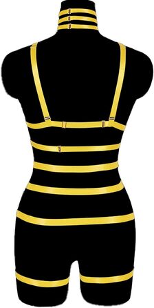 Жіночий корсет-нагрудник у стилі панк, повна клітка, мереживний бюстгальтер та пояс-стрінг, комплект, Харадзюку, готичний, фестивальний, рейв-стиль (помаранчевий, жовтий)