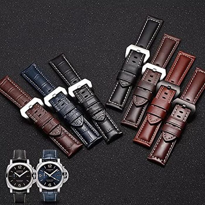 Шкіряний ремінець для годинника Panerai Luminor 44 мм, Vintage Military, 26мм/22мм, коричневий зі сріблястою пряжкою