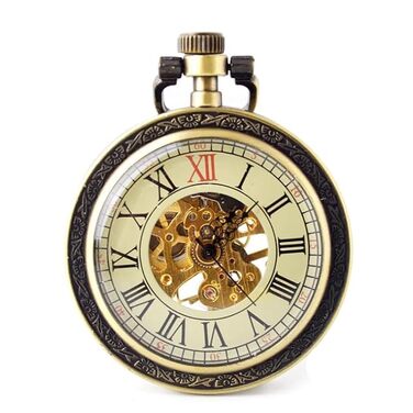 Чоловічий кишеньковий механічний годинник BOSHIYA Vintage Steampunk: скелетон, підзавод, світозарядні стрілки, бронзовий колір, модель B-2