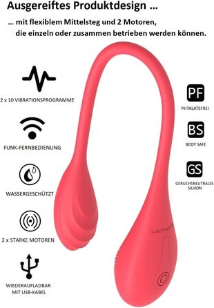 Вібратор Lustfactor JAZZ | Силіконовий вібратор з двома головками | Бездротове керування | 2 x 10 програм вібрації | Перезаряджається