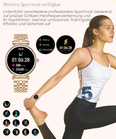 Смарт-годинник для жінок Rose Gold: водонепроникний фітнес-трекер з кольоровим екраном 1.27