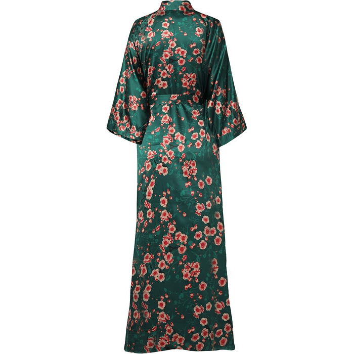 Халат жіночий довгий шовковий сатин, Kimono з принтом павича, BABEYOND, 135 см