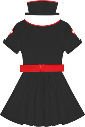 Костюм медсестри Eandarui: комплект форми лікаря/медсестри з короткими рукавами, сукня з V-подібним вирізом та спідницею А-силуету, з поясом та пов'язкою, чорний