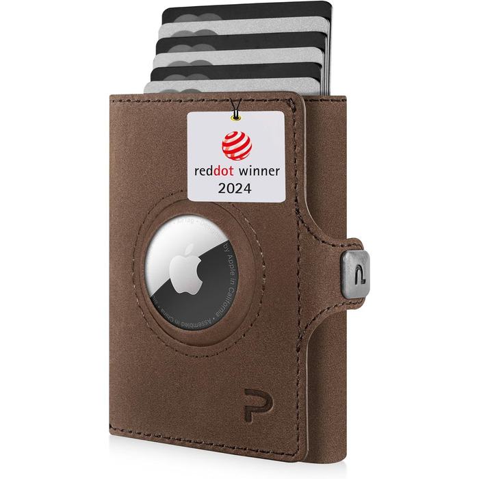 Шкіряний мінімалістичний гаманець KLIK Slim з монетницею та RFID-захистом для чоловіків, відділення для 10-12 карт та AirTag (Коричневий вінтаж)