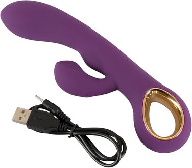 Вібратор You2Toys Rabbit Petit - інтенсивний вібратор G-точки з стимулятором клітора, 10 режимів, ергономічна форма, фіолетовий/золотий, 185г