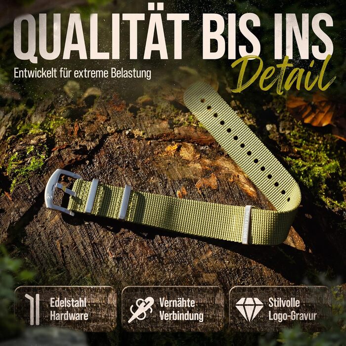 Нейлоновий ремінець для годинника NATO Strap з пряжкою, оливковий, 20 мм