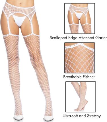 Чулки-сітка з пришитим поясом Leg Avenue, білі, універсальний розмір
