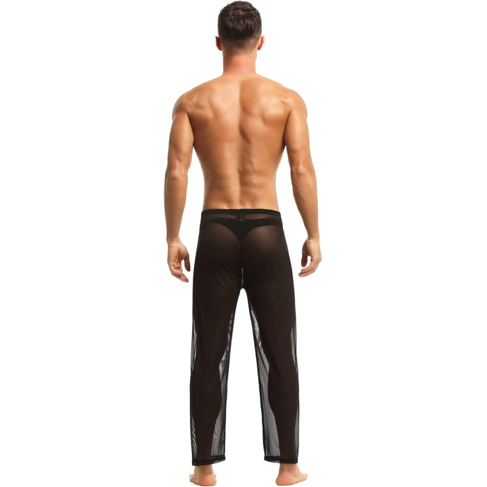 Чоловічі прозорі штани з сітки, нічна сорочка, спідня білизна, штани з нейлону, чоловічі мереживні штани, довгі прозорі штани, чоловічі штани з сітки, штани з тонкої сітки з тюлю, чорний