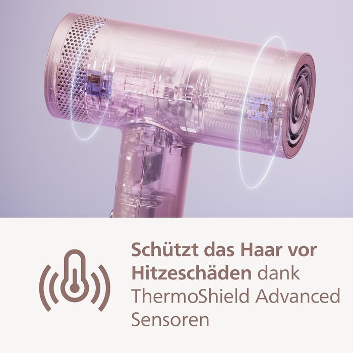 Фен для волосся Philips Series 8000 BHD837/10 з безщітковим DC-двигуном, ThermoShield Advanced, 1400 Вт, Рожеве шампанське (з дифузором та стилізуючою насадкою)