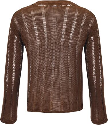 Чоловіча прозора сорочка AIEOE: мереживна сорочка з довгим рукавом для клубу, колір: коричневий