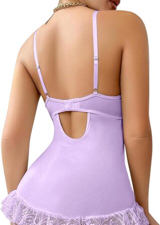 Сексуальний жіночий комплект білизни з мереживом: боді з глибоким вирізом, поясом-стріжкою, бандаж, під піджак, мереживний бюстгальтер та мереживні панчохи (Lila, L)