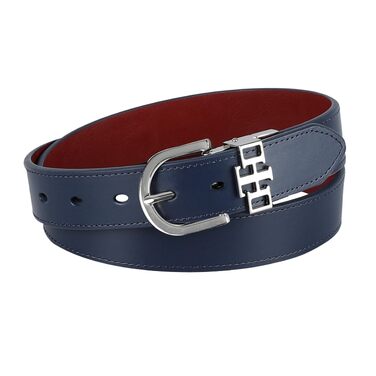 Двосторонній шкіряний ремінь Tommy Hilfiger для чоловіків Casual (розмір M, темно-синій/червоний) з сріблястою пряжкою