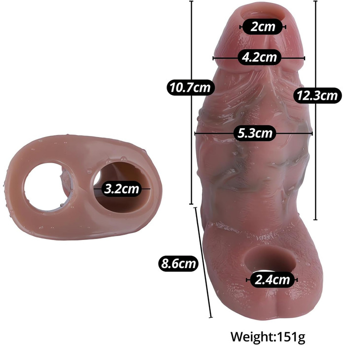 Реалістичний пеніс-чохол з кільцем для яєчок, для збільшення пеніса, з рідкого силікону, для затримки еякуляції (M)