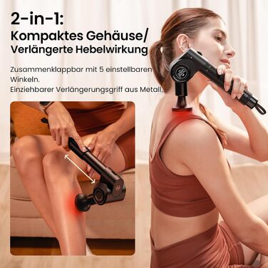 Перкусійний масажер Napre Massage Gun з функцією підігріву та охолодження, складаний масажний пістолет для м'язів спини та плечей, 32 рівні швидкості, 5 кутів нахилу, чорний