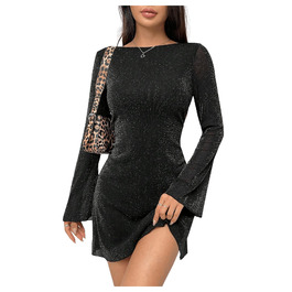 Чорне міні-плаття SweatyRocks з відкритою спиною та довгими рукавами для вечірок