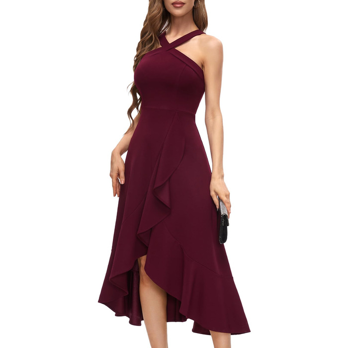 Вечірня сукня Bbonlinedress: елегантна довга сукня макси з відкритою спиною (halter neck) для весілля та коктейльних вечірок, бордова, розмір XL