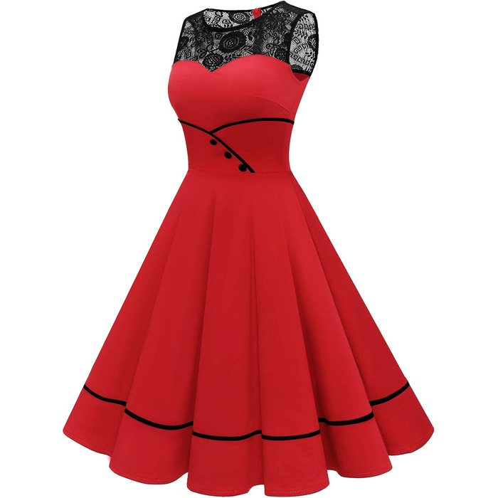 Сукня коктейльна жіноча Bbonlinedress Rockabilly червона, 50-ті, мереживна, з фалдами, без рукавів, з круглим вирізом, розмір XL