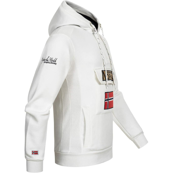 Чоловіча толстовка на блискавці з капюшоном Geographical Norway Gymclass, біла (розмір M) — теплий світшот-худі для чоловіків та підлітків, всесезонний