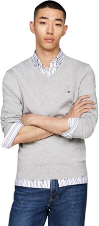 Чоловічий в'язаний джемпер Tommy Hilfiger з V-подібним вирізом, довгорукавий, світло-сірий (Light Grey Heather), розмір XXL