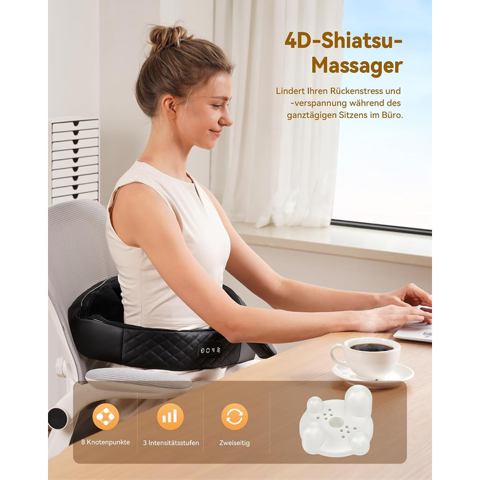 Масажер для шиї та плечей KNQZE з інфрачервоним підігрівом та 4D Shiatsu масажем для спини