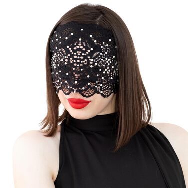 Чорна маска на обличчя з мереживом та стразами для жінок, елегантна венеціанська маска для маскараду, карнавалу, косплею, Хелловіну, Марді Гра, костюмованих вечірок (Чорний (Чіткі стрази))