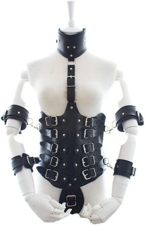 Жіночий боді-нагрудник Hanyi з штучної шкіри та наручниками, регульований, фетиш, відкритий корсет, чорний