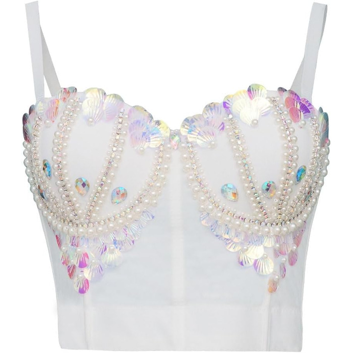 Жіночий бюстгальтер ROYAL MEELA з паєтками та корегуючим ефектом, топ-бюстгальтер, кроп-топ, клубний стиль, для вечірок, білий (XS)