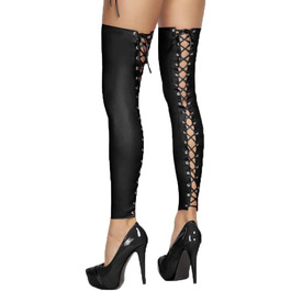 7Heaven Чорні мереживні панчохи-чулки з шнурівкою з еластичного wetlook матеріалу, без швів, S/M