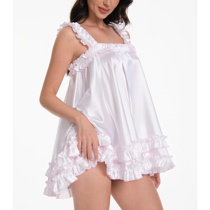 Сукня-бабочка Satini Dessous з мереживом та рюшами, стиль Negligee, для косплею та кросдресу (XL, Білий)